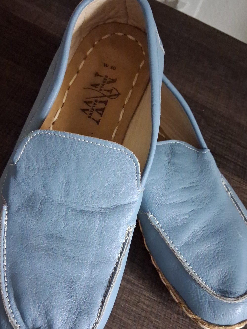 Nebula Walking Blue Women's Slip-On Grounding Leather Shoes Loafers Copper Rivet